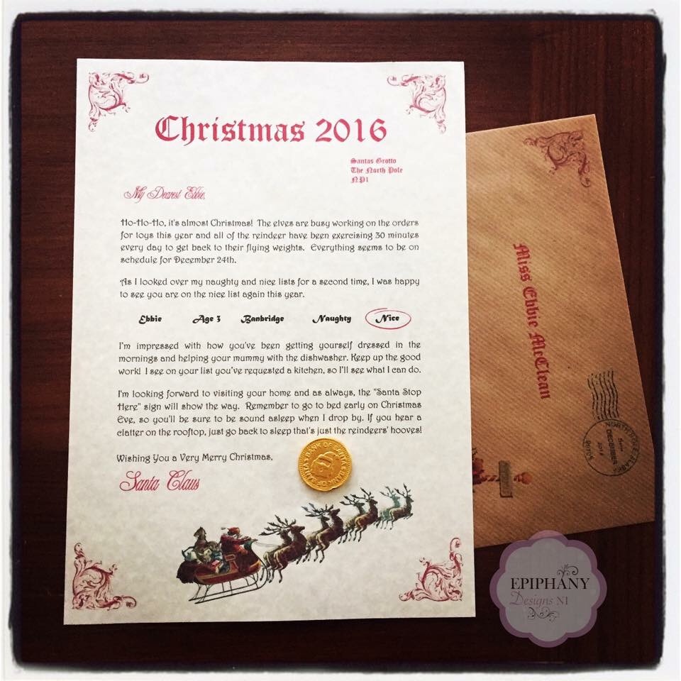 Personalised Letter from Santa with Chocolate coin -Vintage Design