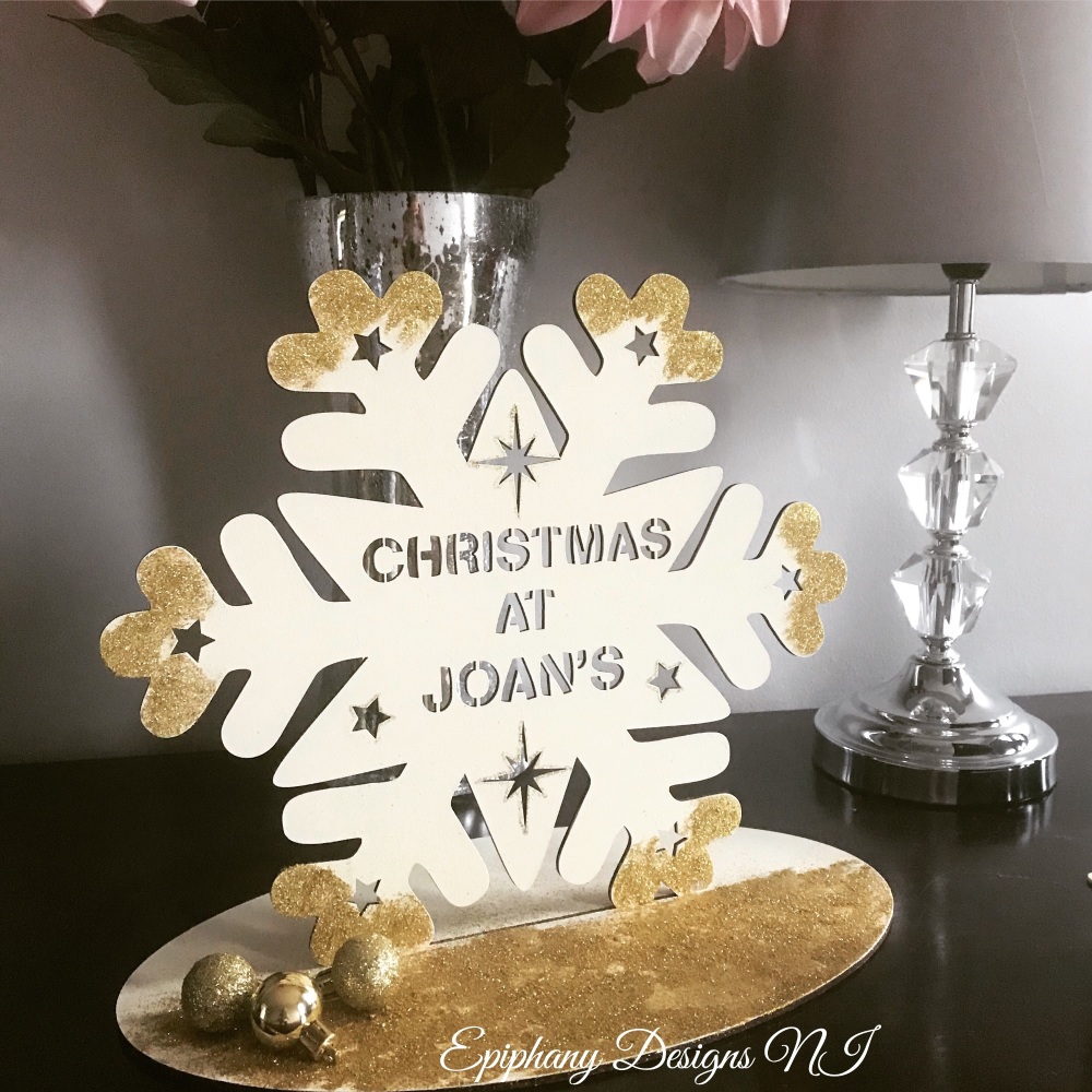 Large cream/gold Snowflake -  Christmas at the ..... freestanding 