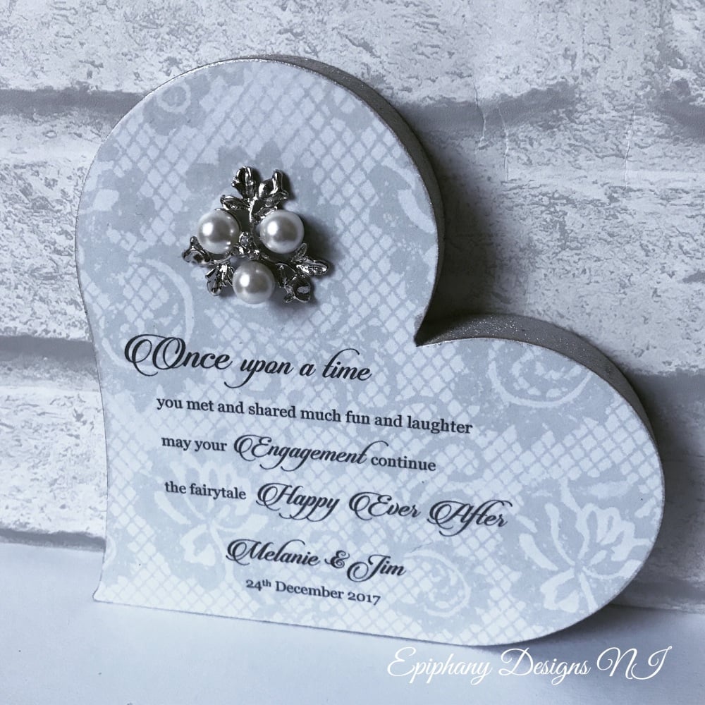 Freestanding Heart with poem and brooch embellishment engagement or wedding
