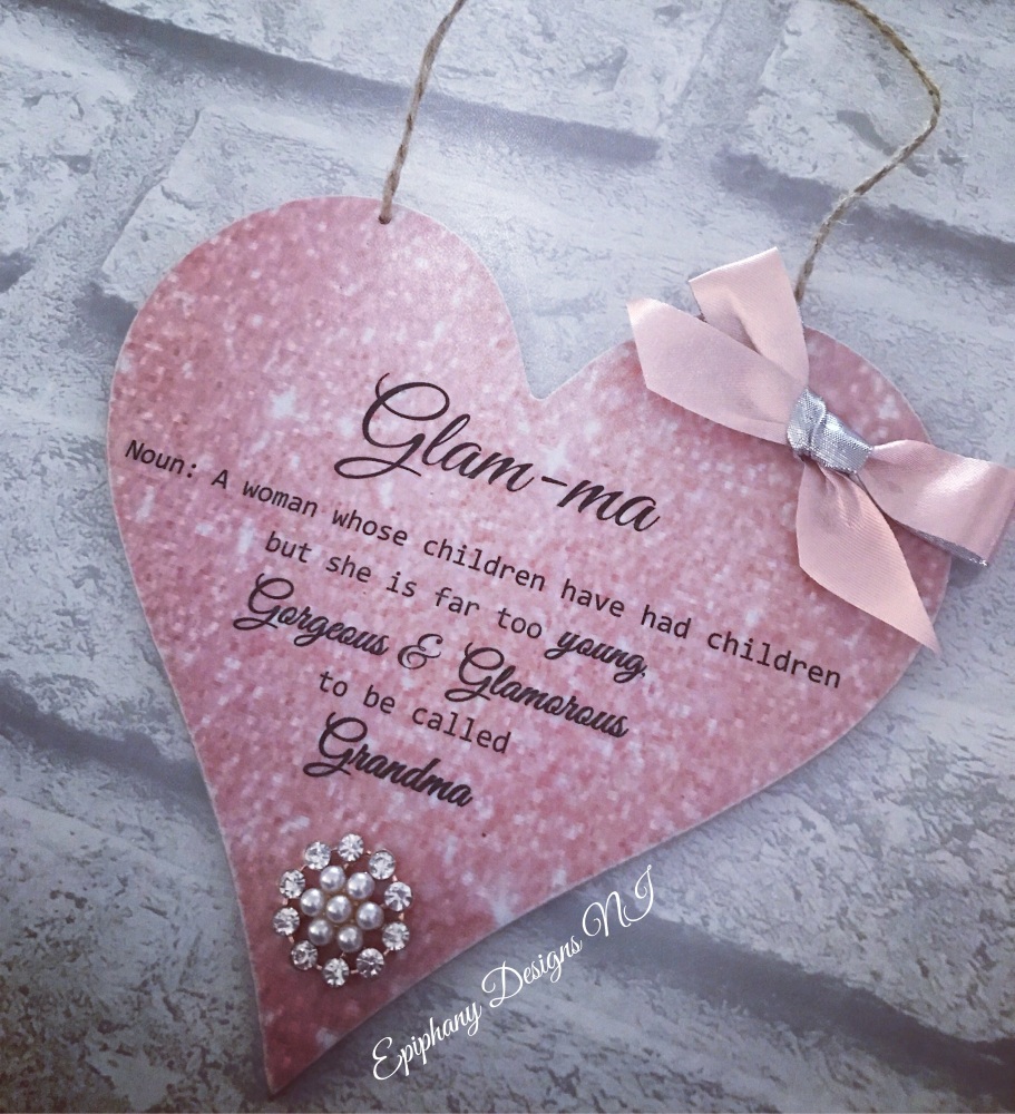 Hanging Heart 15cm with Glam-ma Quote Rose Gold