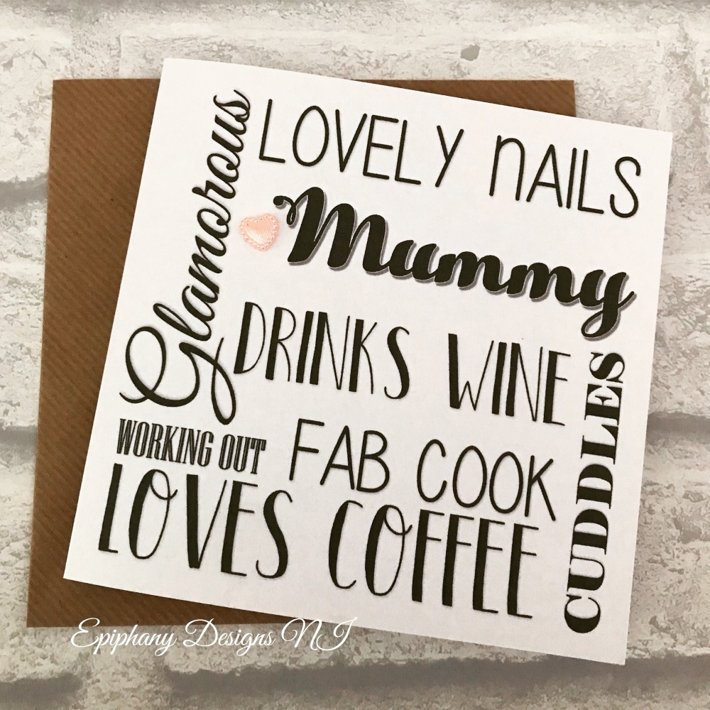 Mothers Day Card personalised typography - “mum likes”