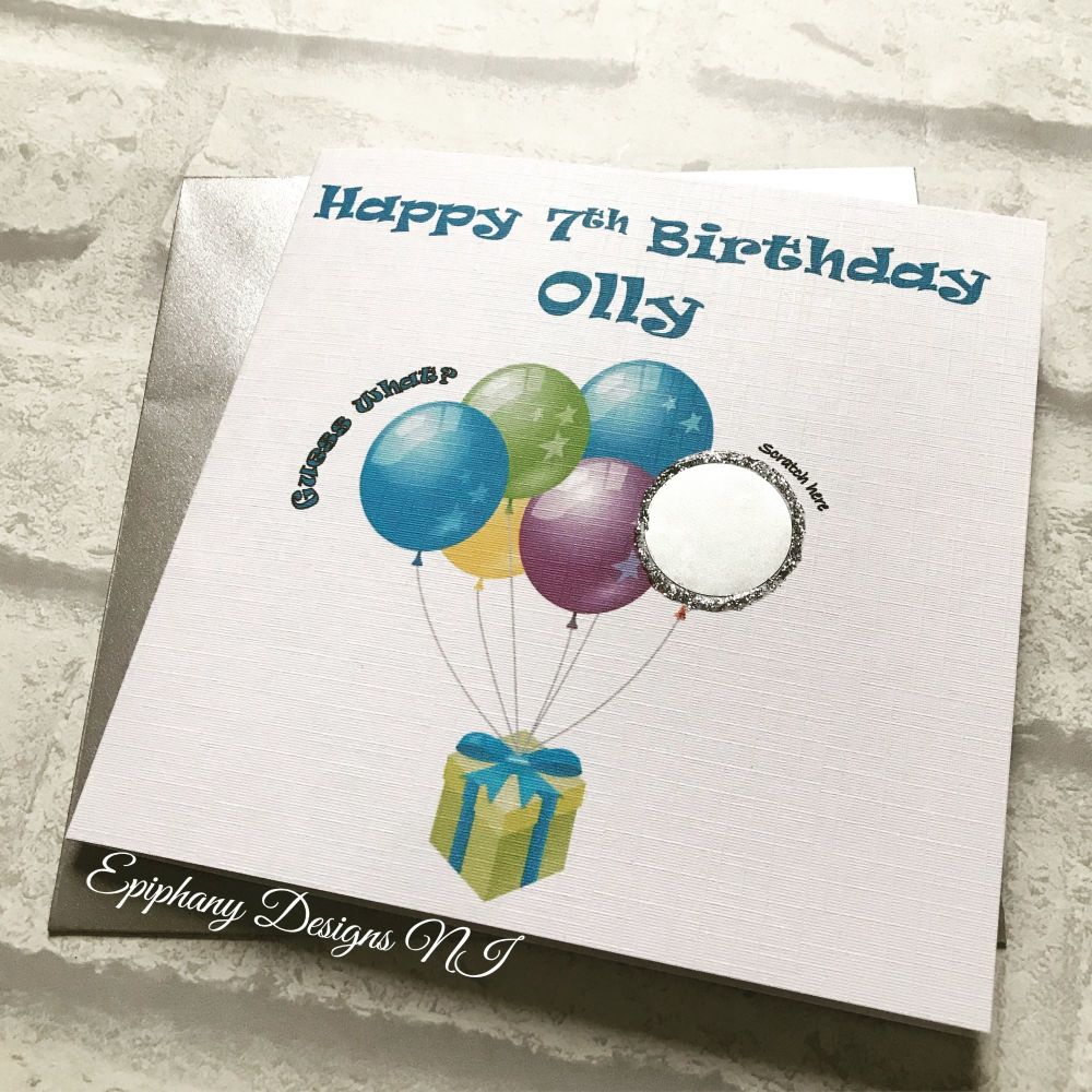 Scratch the Balloons Birthday Card - kids