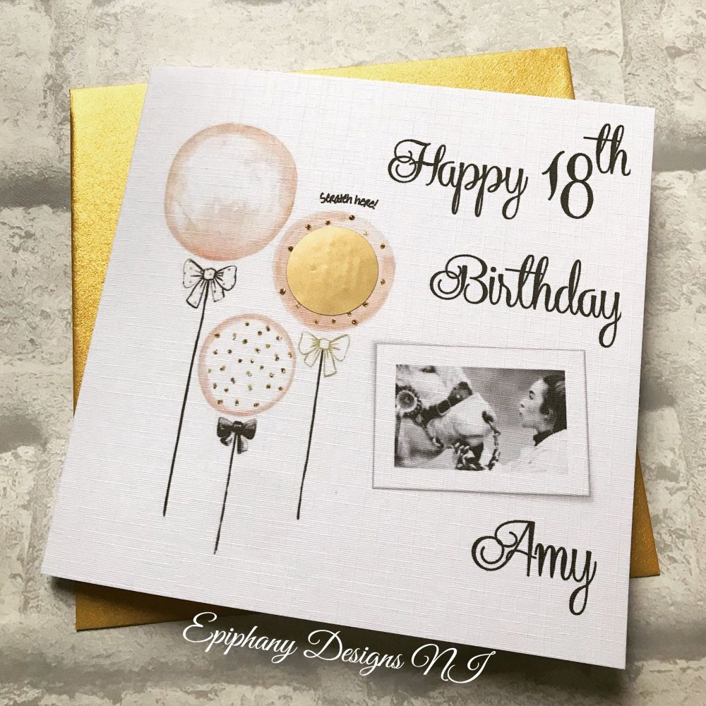 Scratch the Balloons Birthday Card with photo 
