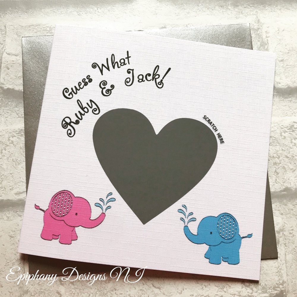 Scratch to Reveal Card - Cute Elephants - Going to be a big brother/sister/cousin