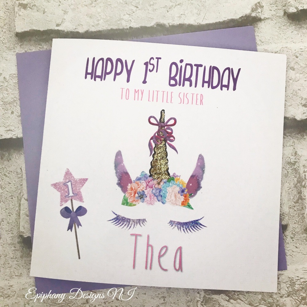 Unicorn Glitter Birthday Card with age wand