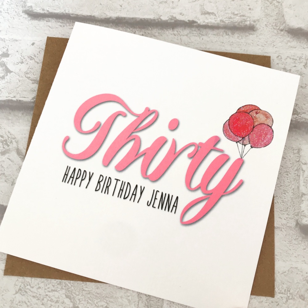 Birthday card - Age with balloons - personalised 