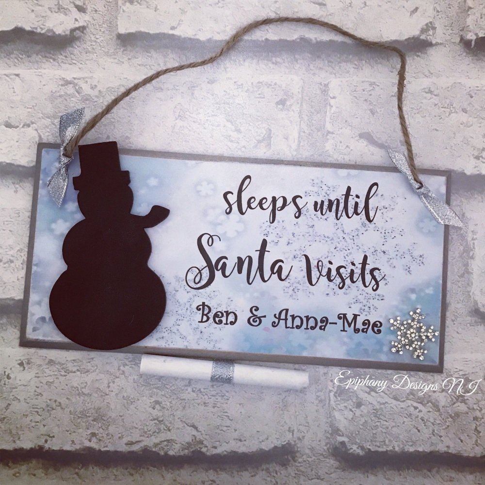 Sleeps until Santa Visits - personalised snowman countdown plaque