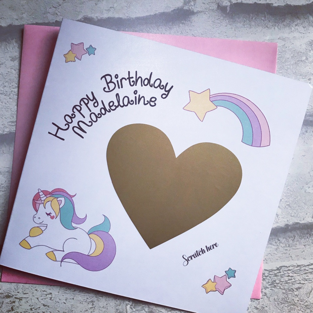 Scratch to Reveal Birthday Card - Unicorn design