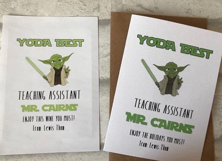 Yoda Best Teacher/Classroom assistant appreciation wine label