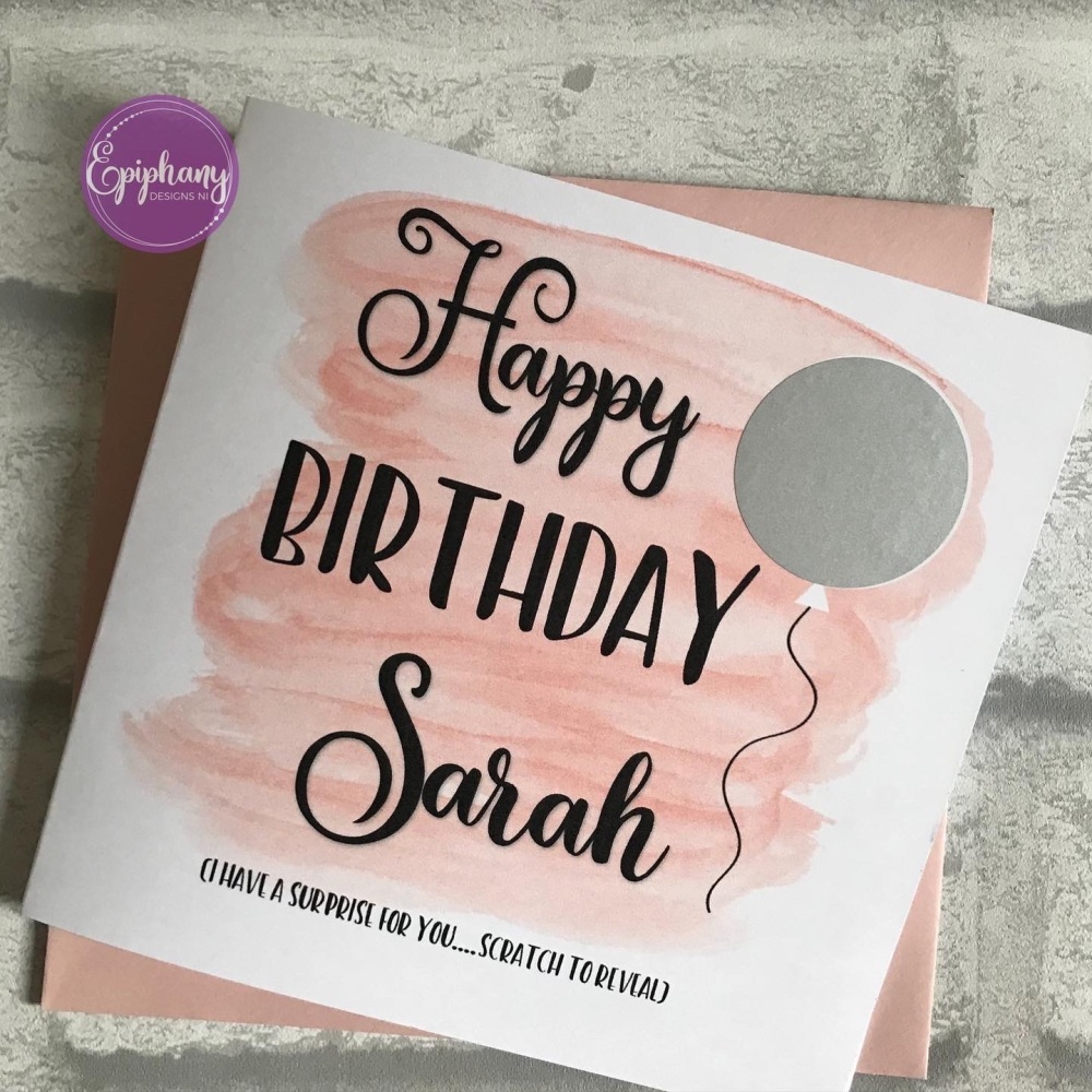 Birthday Card - silver scratch balloon -For Her