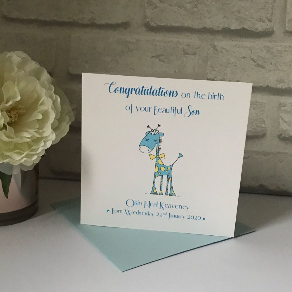 New Baby Congratulations Card with Birth Details