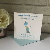 New Baby Congratulations Card with Birth Details - Cute Giraffe