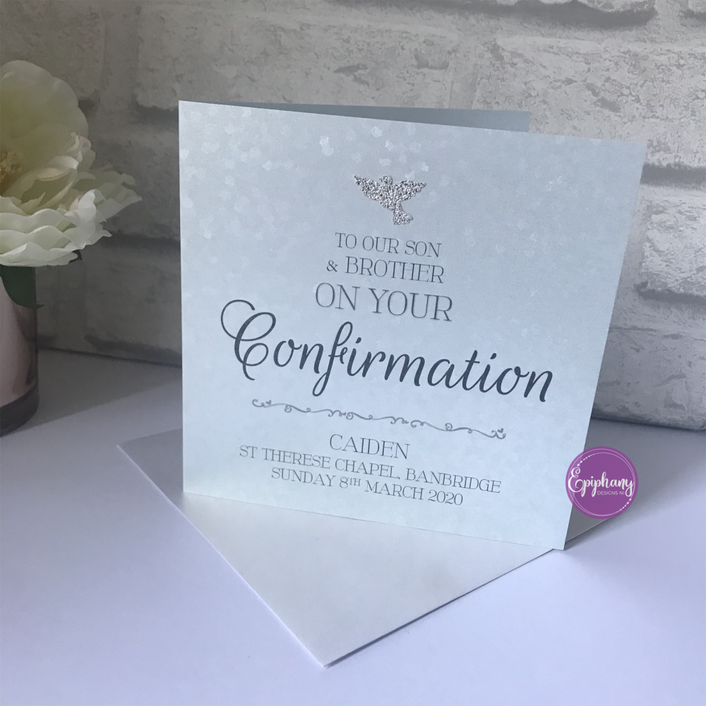 Chic Boutique Range  Boys Confirmation Sequins Card with Dove