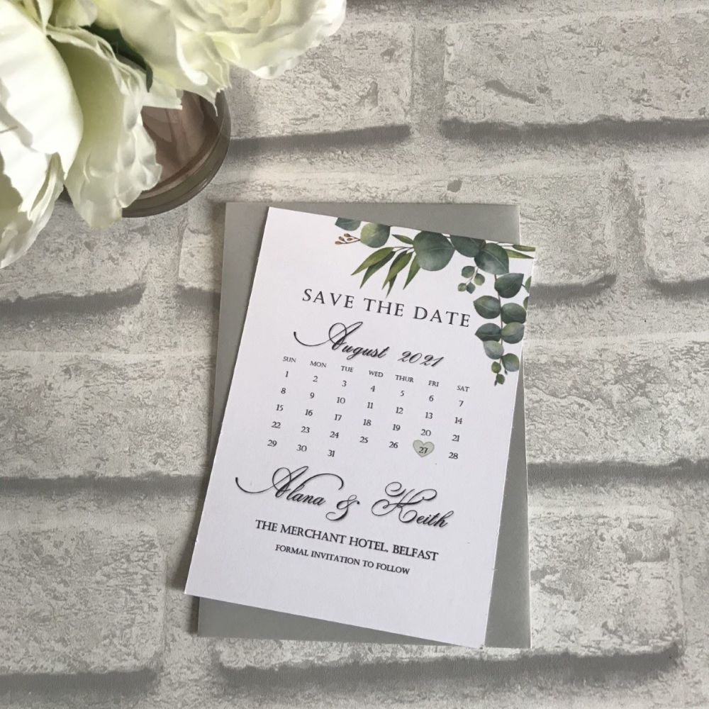 Save the Date - Green Leaf (pack 10)