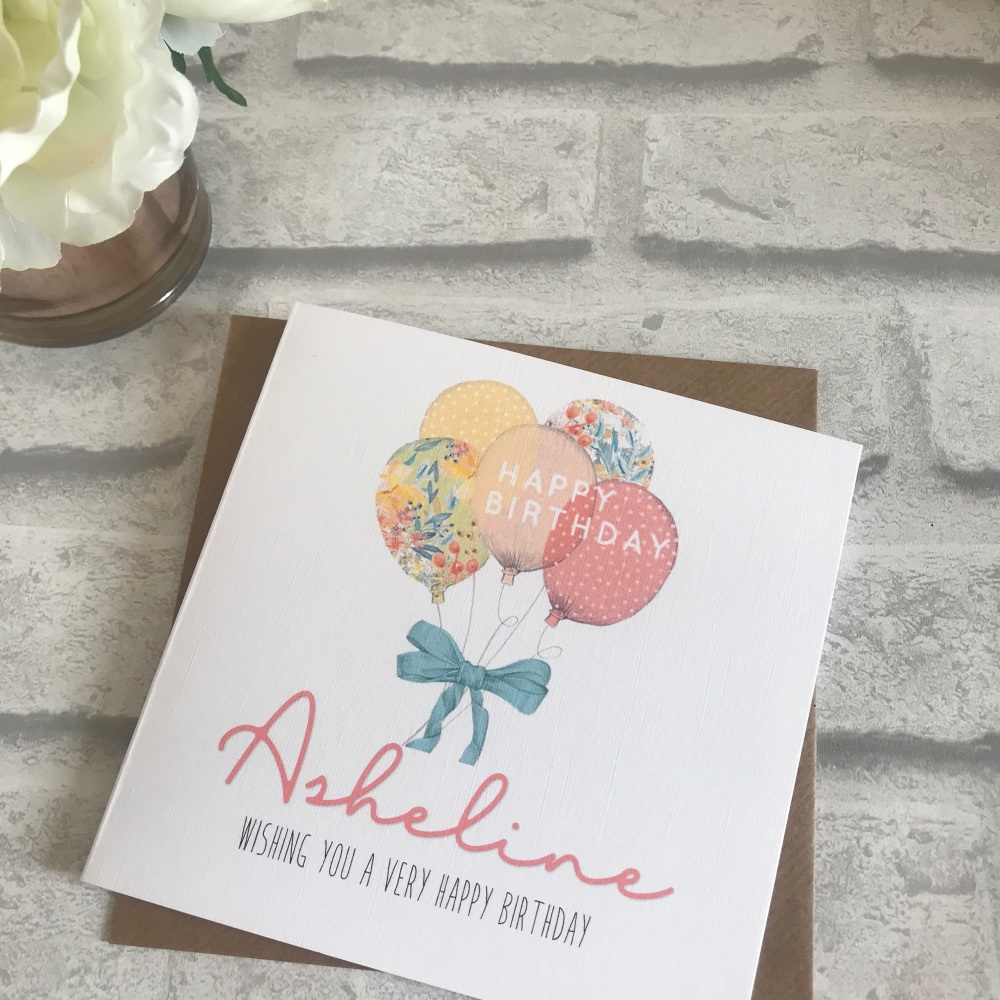 Birthday card - balloons - personalised 