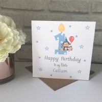 1st Birthday card - Monkey - personalised 