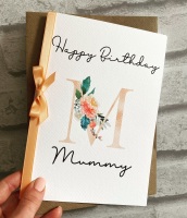 Birthday card - Floral Monogram  - personalised 