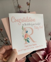 New Baby Girl Card - Floral Monogram - Blush