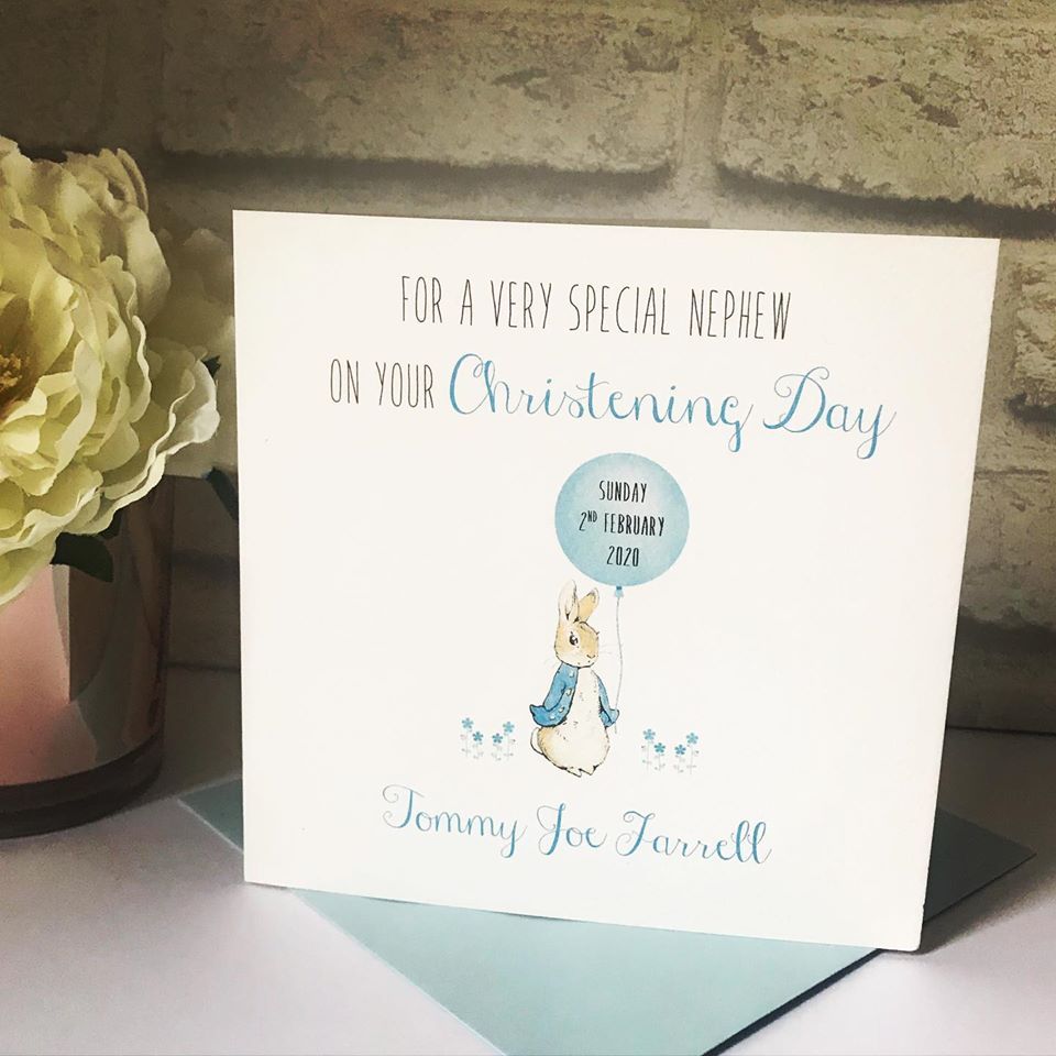 Boys Christening Day Card Personalised - Peter Rabbit 