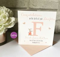 New Baby Girl Congratulations Card with Birth Details - Flopsy Rabbit