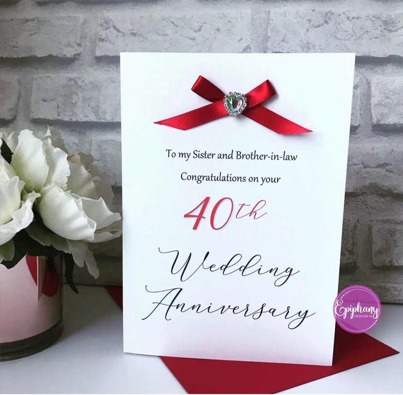 Wedding Anniversary Card with bow and heart brooch