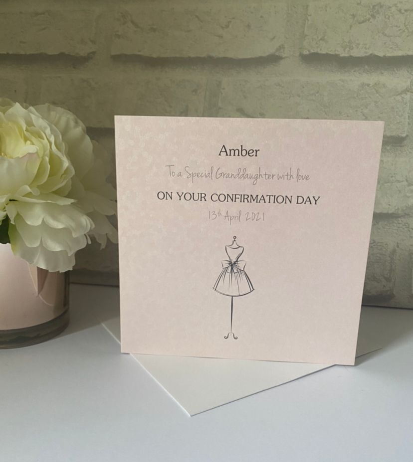 Holy Communion / Confirmation card - dress - pink