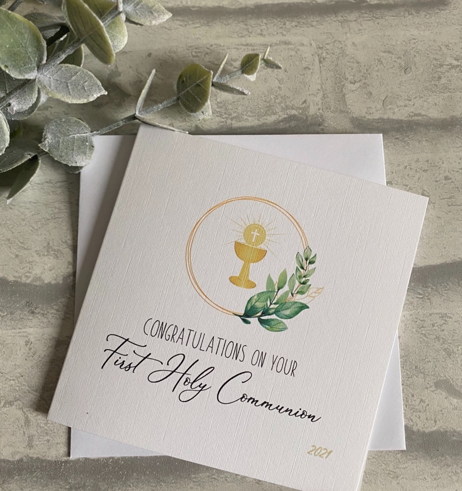 Holy Communion Congratulations Card - floral frame