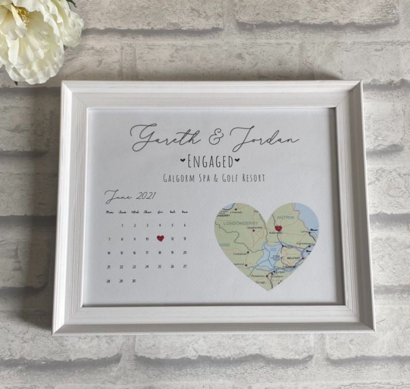 Engagement Map with calendar   - Personalised - Framed