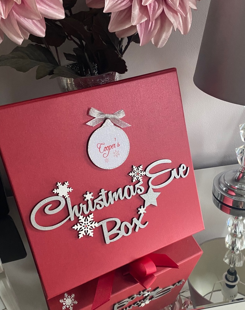Personalised Red Christmas Eve Box with silver