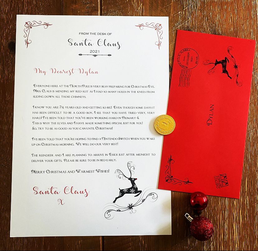 Personalised Letter from Santa with Chocolate coin - Reindeer design  