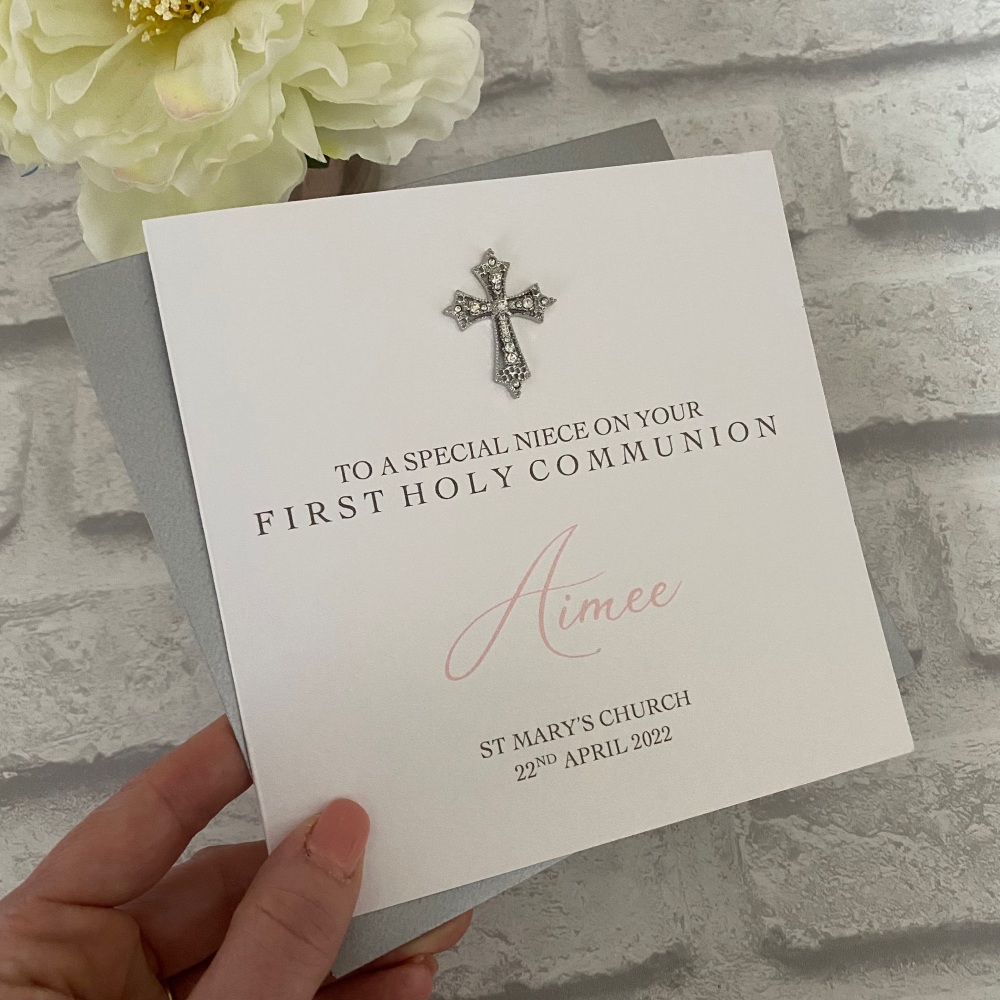 Chic Boutique Range Luxury Holy Communion / Confirmation Card with filigree cross embellishment