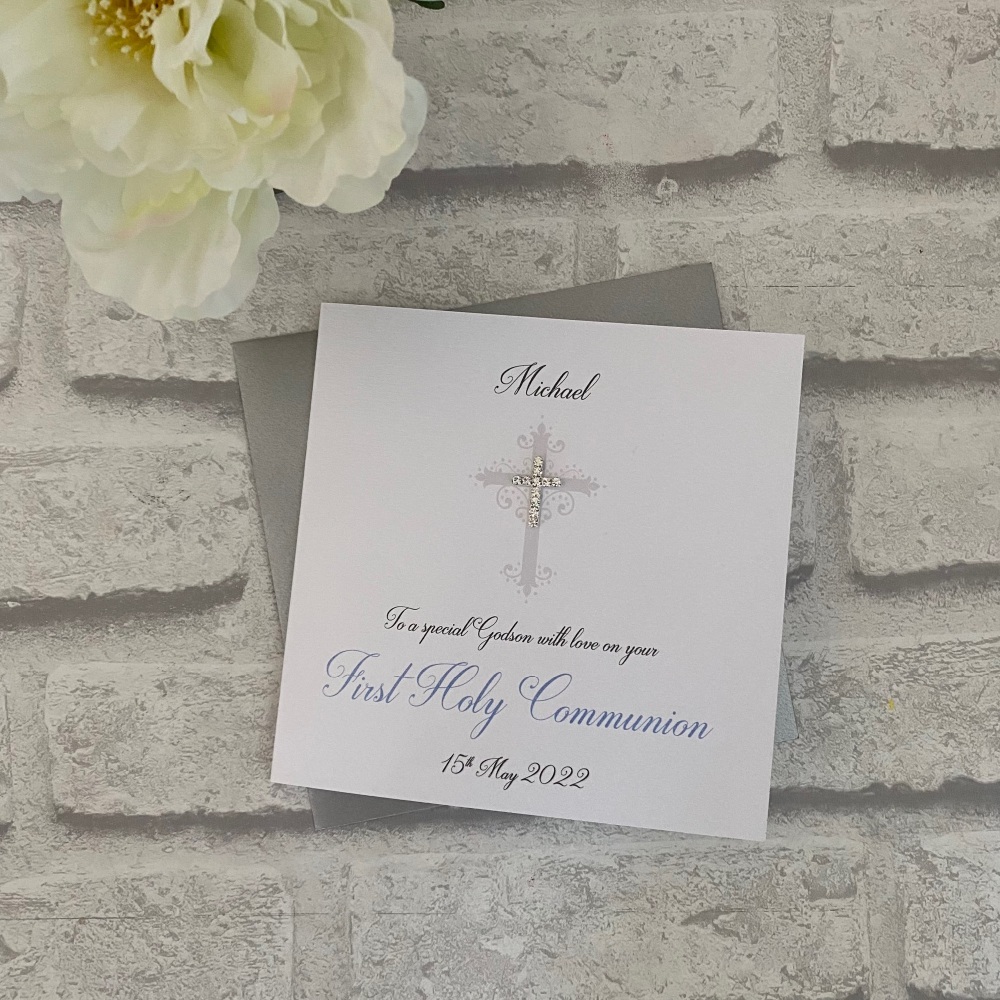 Chic Boutique Range Luxury Communion / Confirmation Card with Diamanté cros