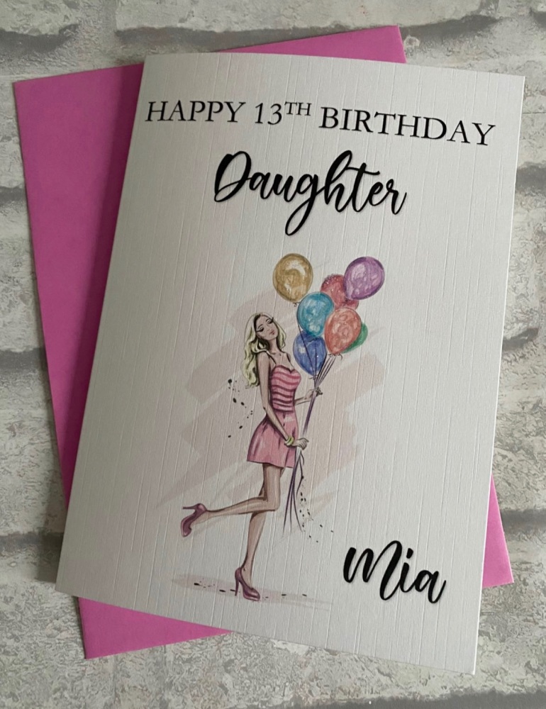 Birthday card - teenager with balloons