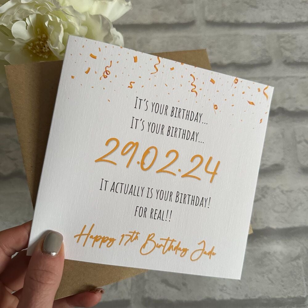 Leap Year Birthday Card, 29.02.24 - personalised card - 3 colours