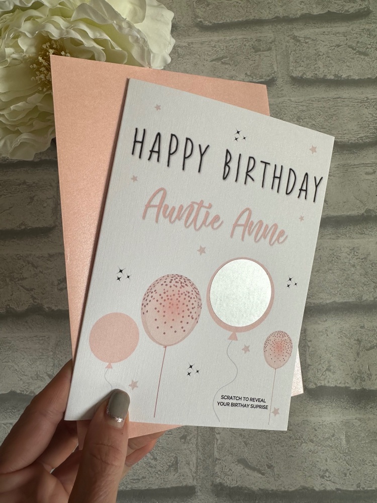 Scratch to Reveal Birthday Card - Balloons - pink