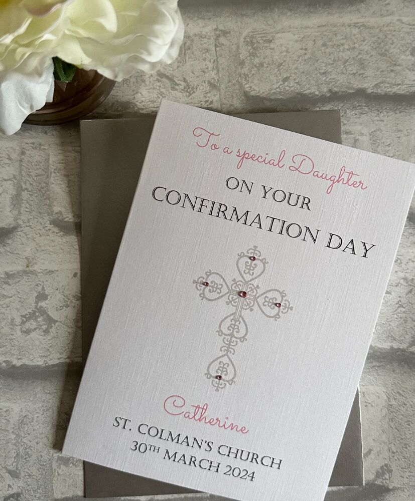 Confirmation Congratulations Card Personalised with Ornate cross