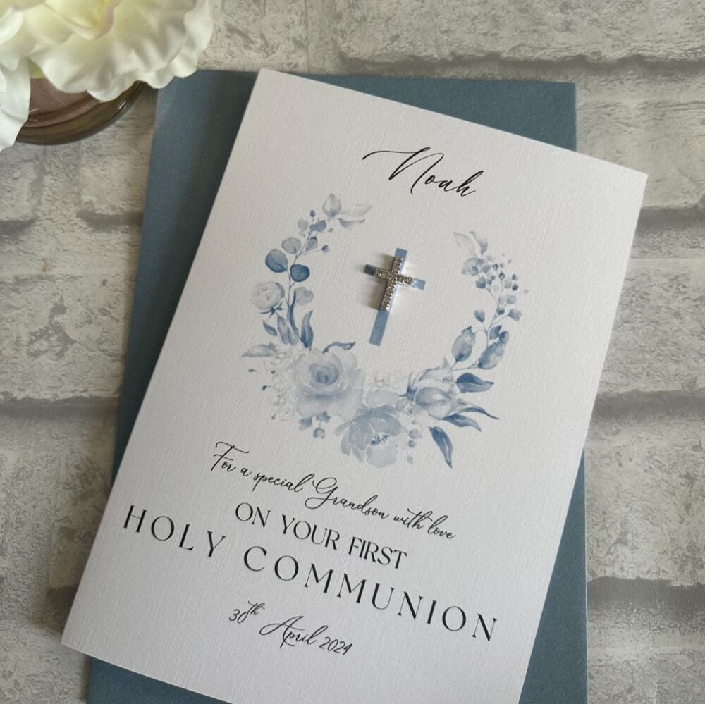 Chic Boutique Range Luxury Boys Holy Communion / Confirmation Card wreath, diamant&eacute; cross