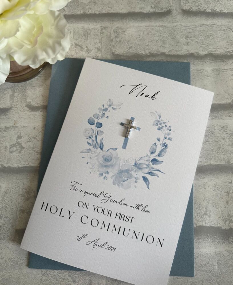 Chic Boutique Range Luxury Boys Holy Communion / Confirmation Card wreath, diamanté cross