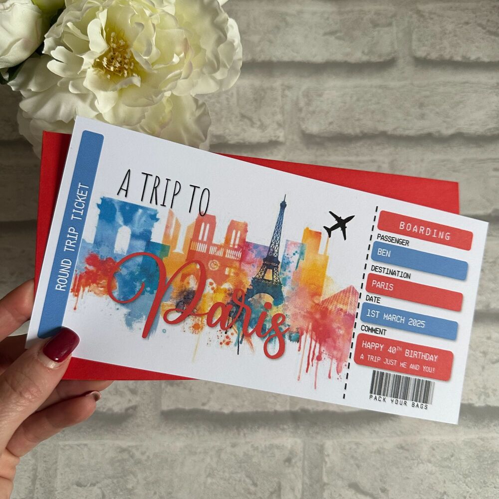 Paris Boarding Pass  - Red & Blue