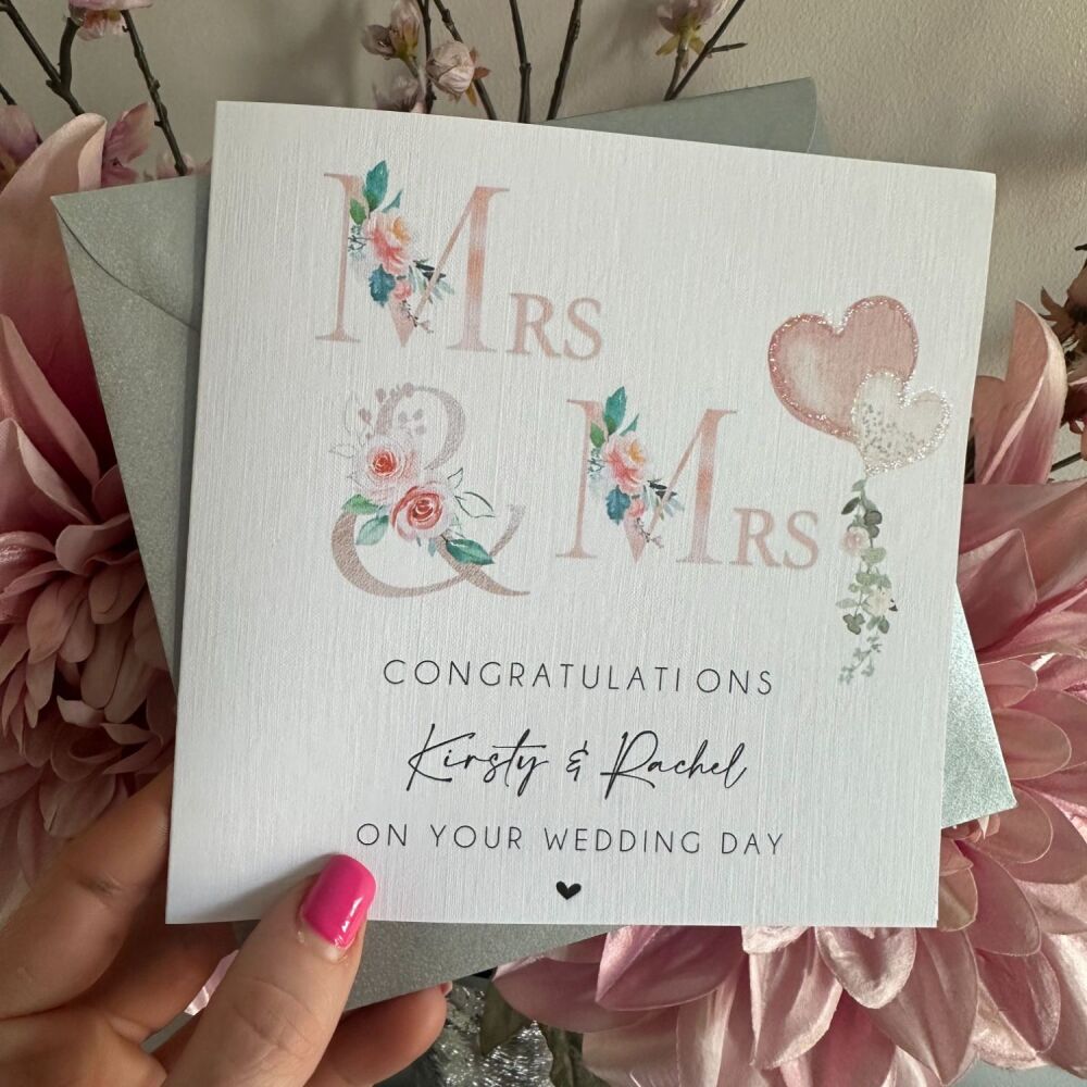 Wedding Day Congratulations - Floral Mrs & Mrs