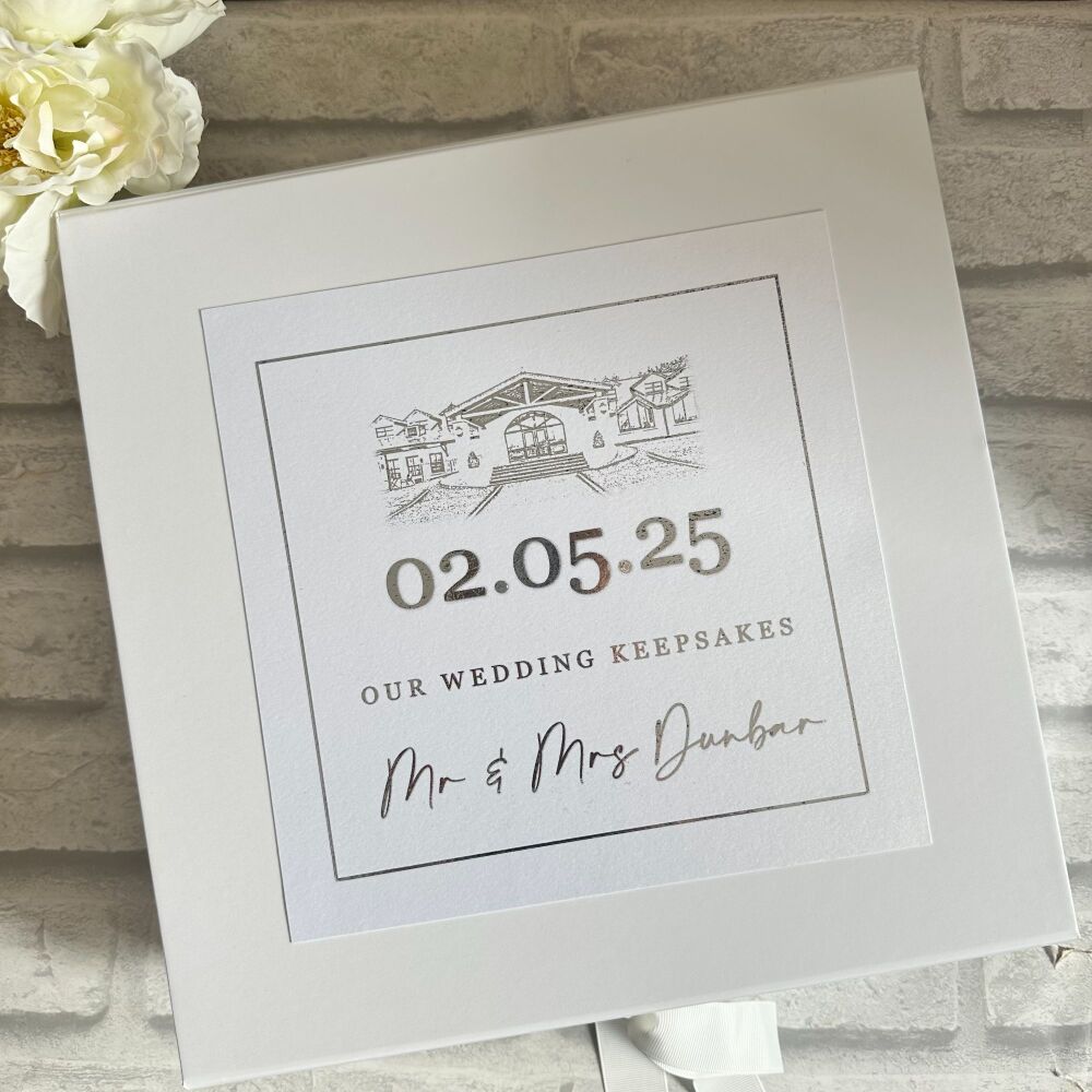 Personalised Wedding Keepsake Box - White with Silver Foil