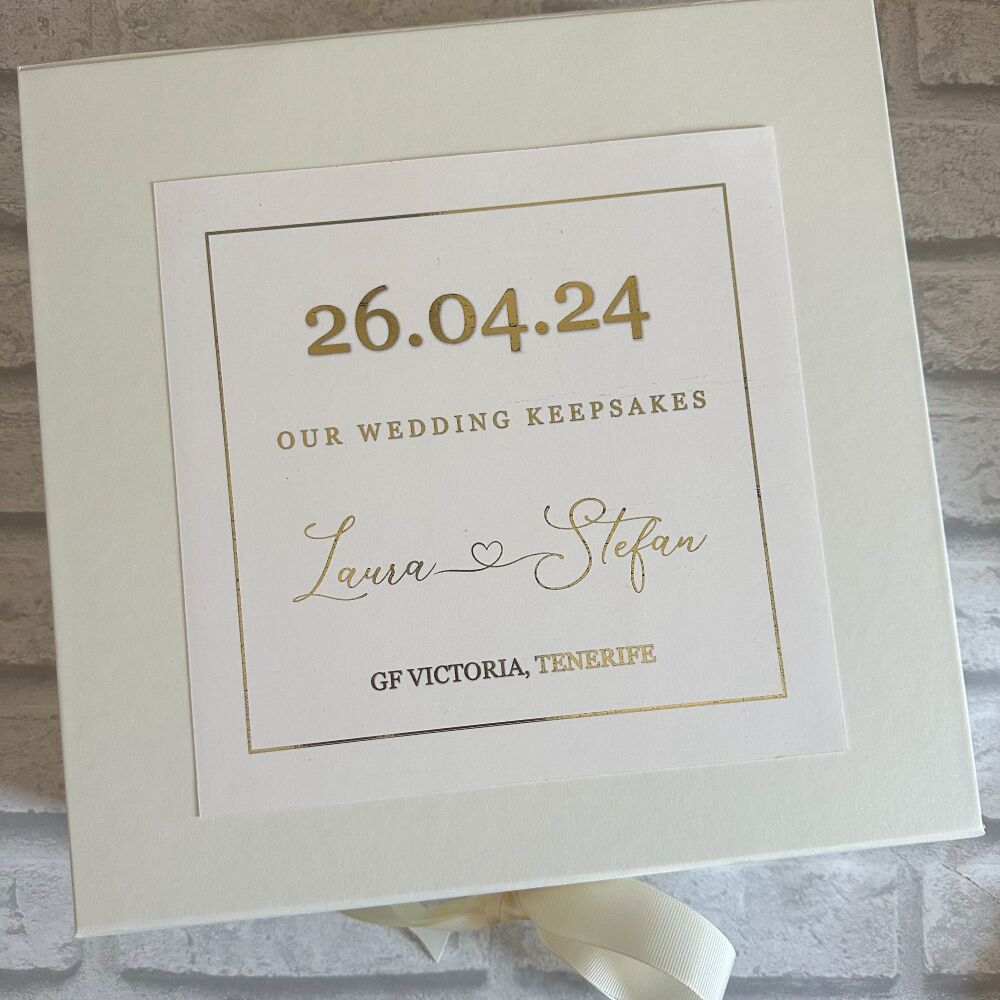 Personalised Wedding Keepsake Box - Ivory with Gold Foil