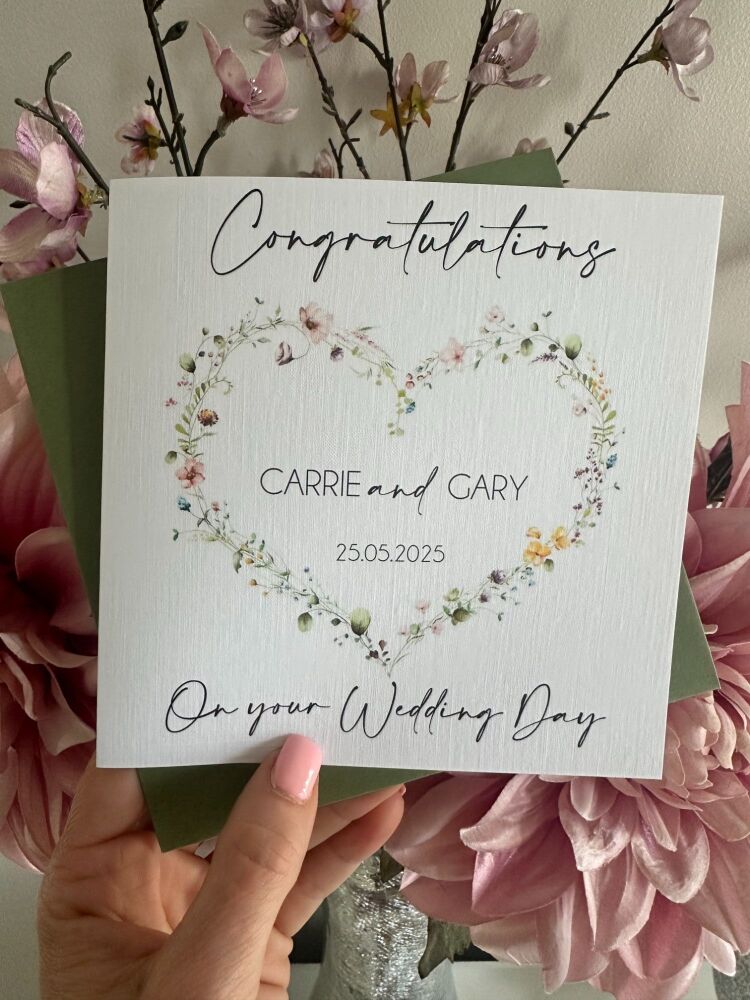 Wedding Day Congratulations card - Floral Heart