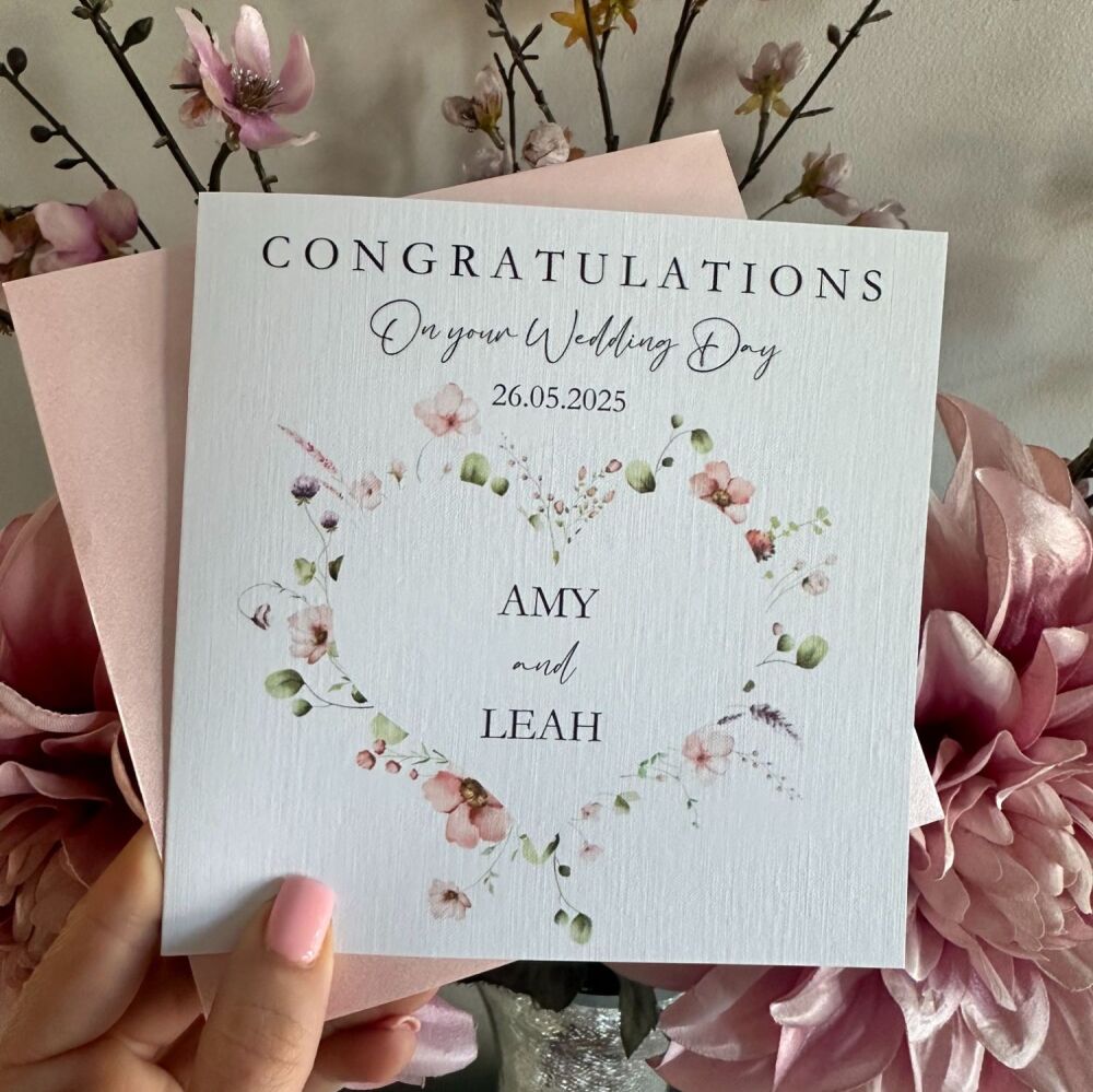 Wedding Day Congratulations card - Floral Heart