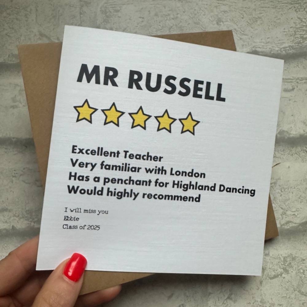 5 Star Teacher Card
