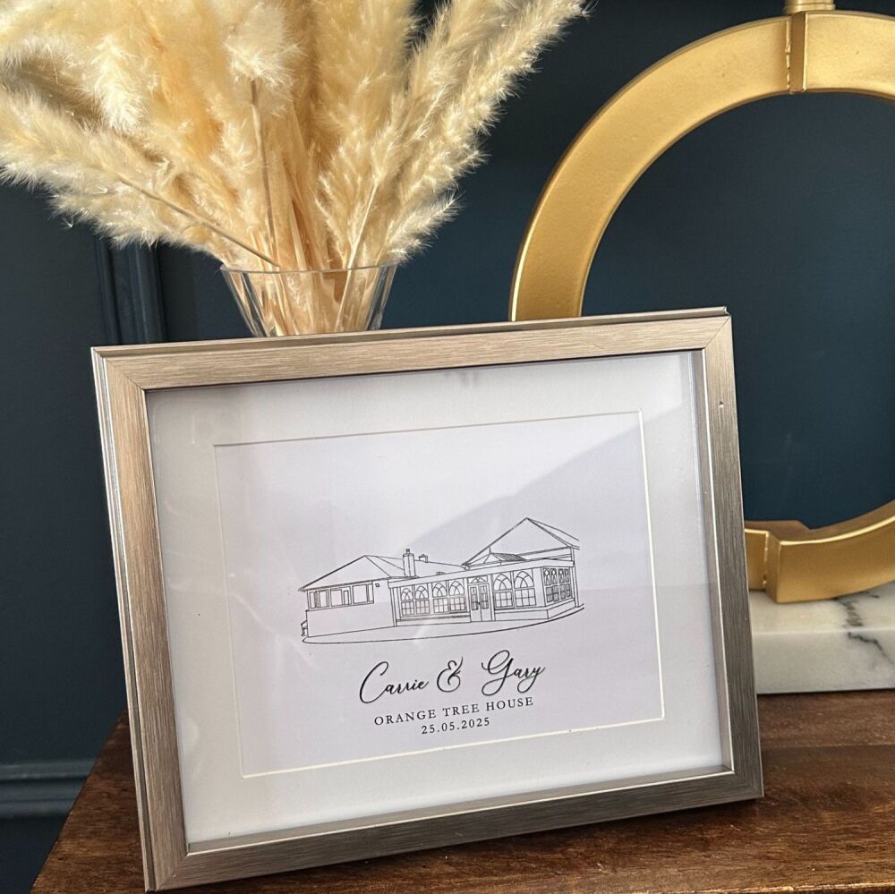Print only -  Venue Hand Drawn Illustration Foiled - Orange Tree House