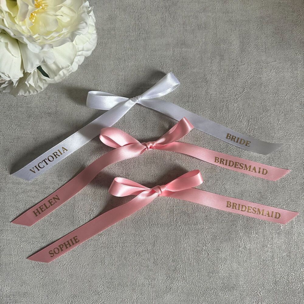 Personalised Satin Ribbon Bows with Bridal Party - foiled names