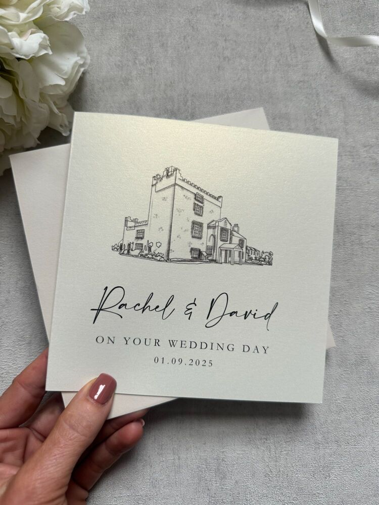Wedding Day Congratulations Card - Hand Drawn Venue - Darver Castle
