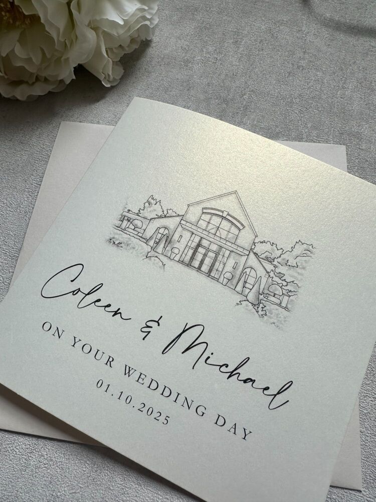 Wedding Day Congratulations Card - Hand Drawn Venue - The Clandeboye Lodge Hotel