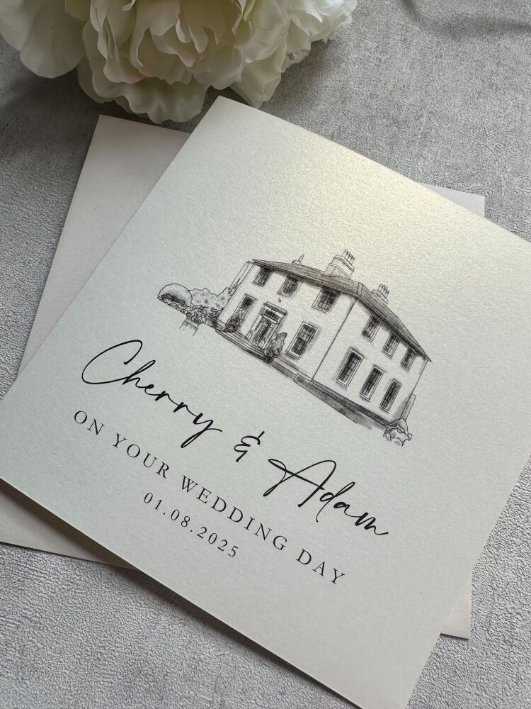 Wedding Day Congratulations Card - Hand Drawn Venue - The Old Rectory, Killyman